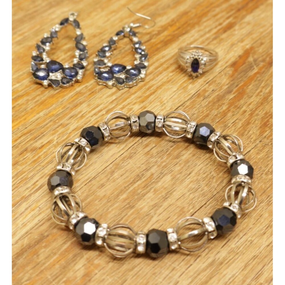 Paparazzi Blue Jewelry Lot Teardrop Dangle Earrings Bracelet Marquise Ring Set